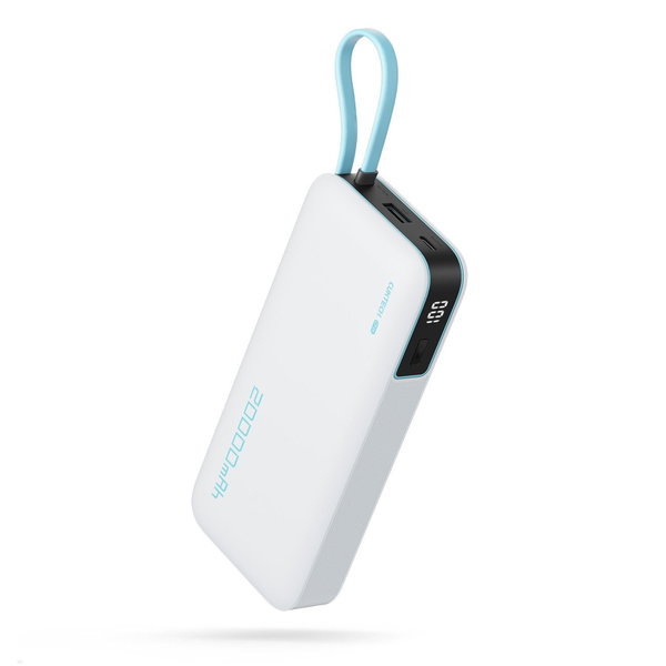 Powerbank 20000mAh USB-A USB-C z wbudowanym kablem USB-C 55W - biały