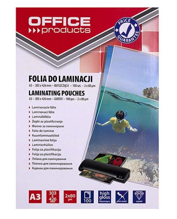 FOLIA DO LAMINACJI A3 BŁYSZ.100SZT.2X80MIKR.9227
