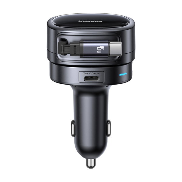 Ładowarka samochodowa USB-A USB-C ze zwijanym kablem USB-C 60W - czarna