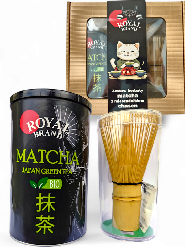 Zestaw do herbaty matcha Japoński Bio 100g z miotełką chasen bambusową