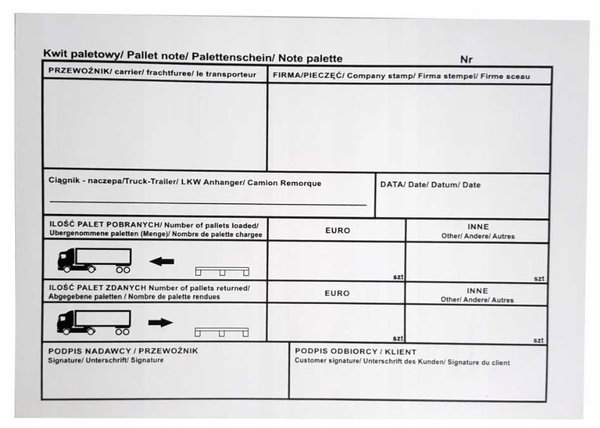 Kwit Paletowy A5 100 kartek - Samokopiujący - 10 szt.