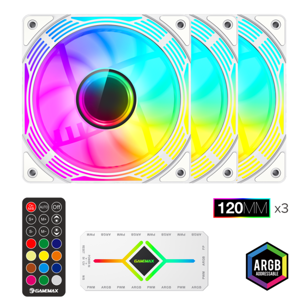 Gamemax Wentylator obudowy KF300 BK biały 120mm silent LED