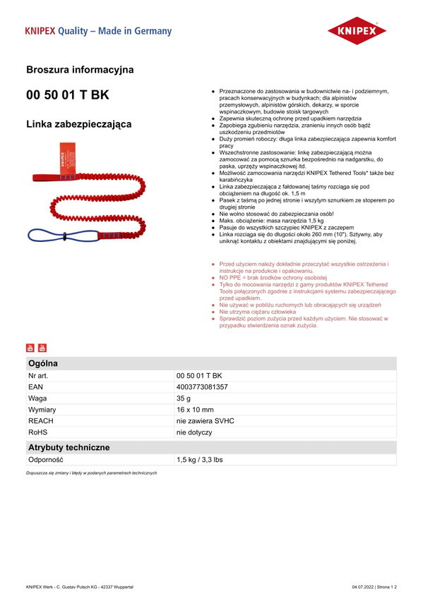 LINKA ZABEZPIECZAJĄCA 1.5M - KN 00 50 01T