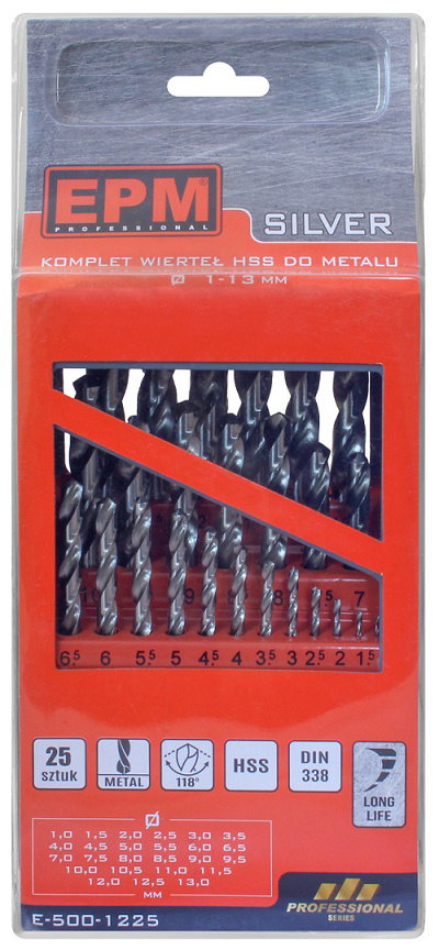 ZESTAW WIERTEŁ HSS DO METALU 1-13MM 25SZT. - E-500-1225