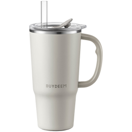 BUYDEEM Kubek termiczny ze słomką 700 ml, model DS57, kolor Oat White