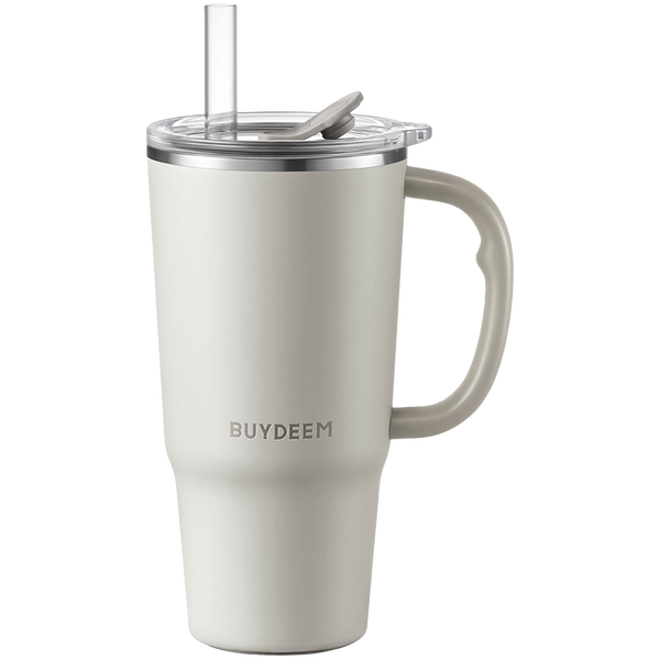 BUYDEEM Kubek termiczny ze słomką 700 ml, model DS57, kolor Oat White
