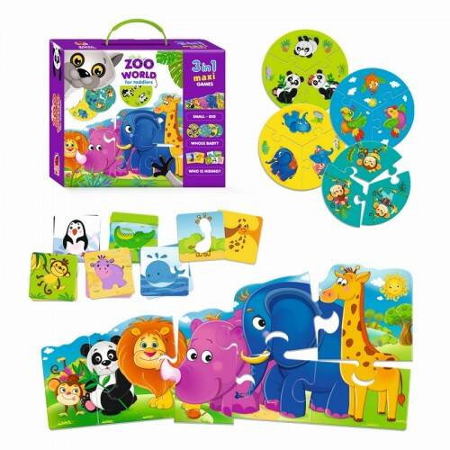 Układanka gra edukacyjna 3 w 1 ZOO RK1310-02