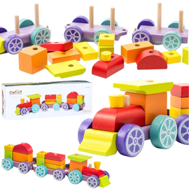 Drewniany Edukacyjny Pociąg Cubika - klocki edukacyjne drewniane 15 el. LP-3
