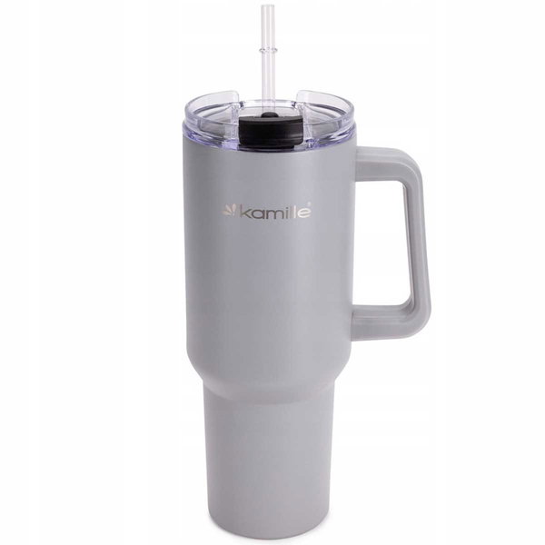 STALOWY KUBEK TERMICZNY TERMOS 1200ml Z RĄCZKĄ I SŁOMKĄ KM-2173