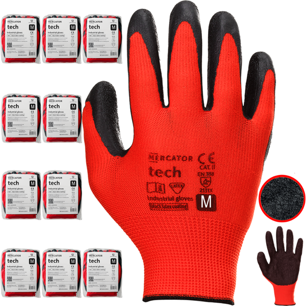 Rękawice Robocze MERCATOR Tech Red+Black Latex - M - 120 Par