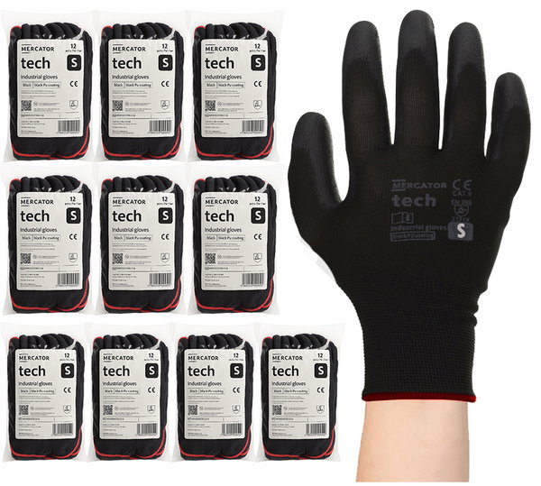 Rękawice Robocze MERCATOR Tech Black+Black PU - S - 120 Par