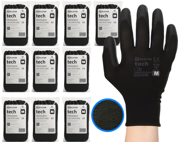 Rękawice Robocze MERCATOR Tech Black+Black PU - M - 120 Par