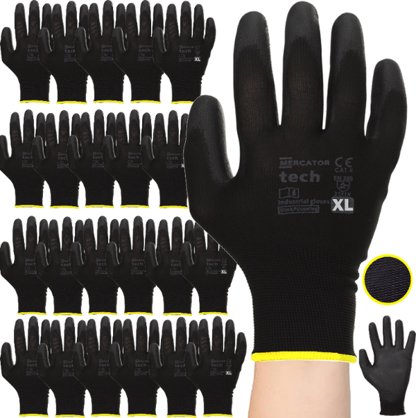 Rękawice Robocze MERCATOR Tech Black+Black PU - XL - 120 Par