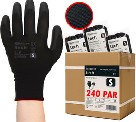 Rękawice Robocze MERCATOR Tech Black+Black PU - S - 240 Par