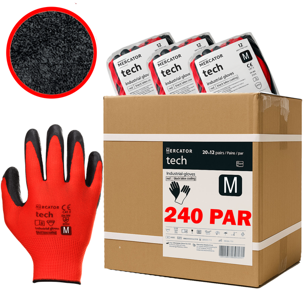 Rękawice Robocze MERCATOR Tech Red+Black Latex - M - 240 Par