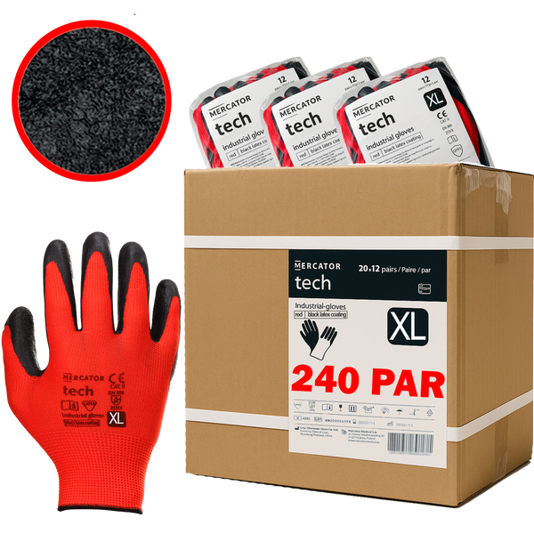 Rękawice Robocze MERCATOR Tech Red+Black Latex - XL - 240 Par