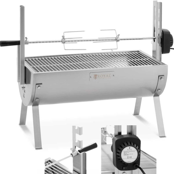 Grill węglowy z rożnem obrotowym elektrycznym do pieczenia prosiaka 4 W 15 kg 82