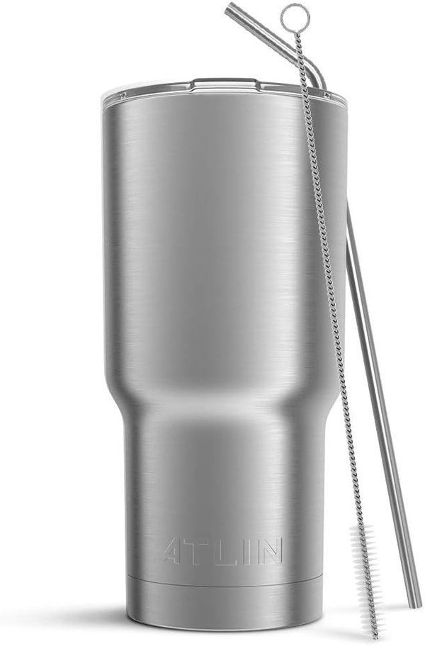 Kubek Termiczny ze Słomką 850ml Srebrny