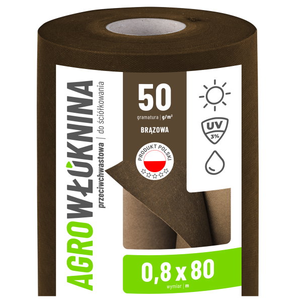 Agrowłóknina Brązowa 50g/m2 UV 0,8m x 80mb GF Agro