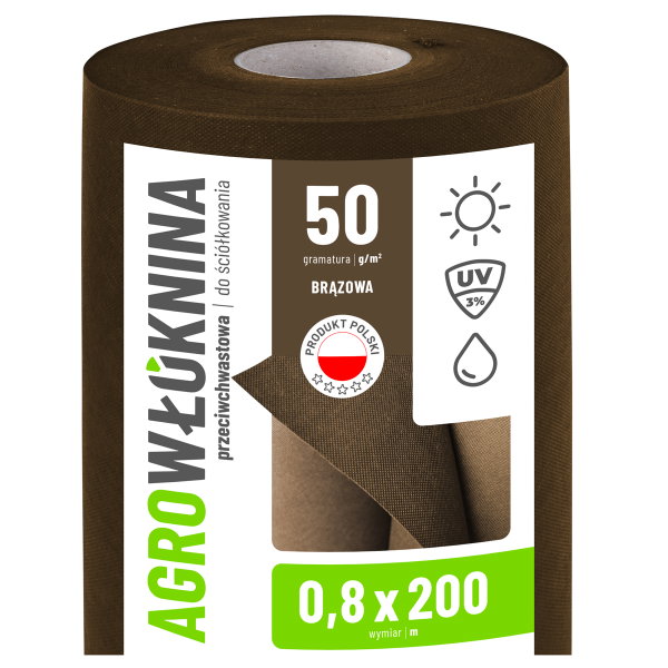 Agrowłóknina Brązowa 50g/m2 UV 0,8m x 200mb GF Agro