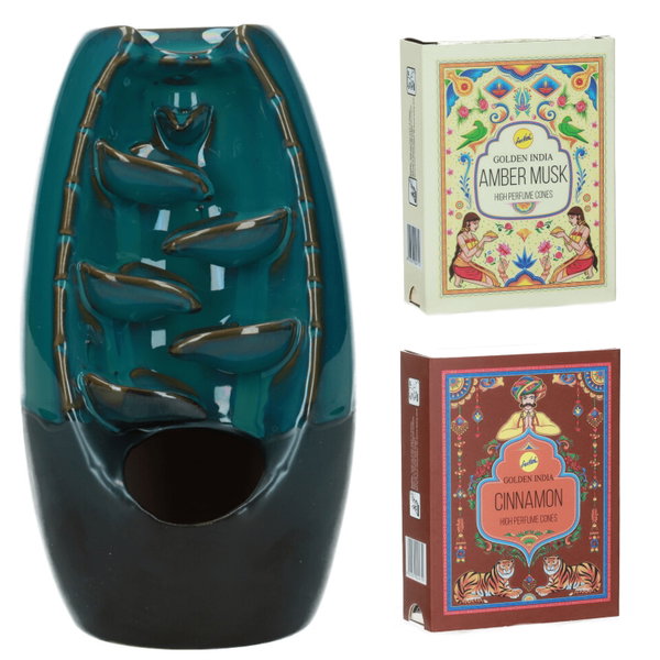 Kominek Ceramiczny + Kadzidełka Stożkowe (Amber Musk + Cynamon)
