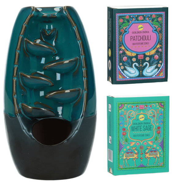 Kominek Ceramiczny + Kadzidełka Stożkowe (Patchouli + White Sage)