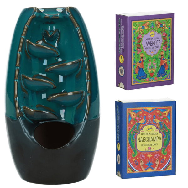Kominek Ceramiczny + Kadzidełka Stożkowe (Lavender + Nagchampa)
