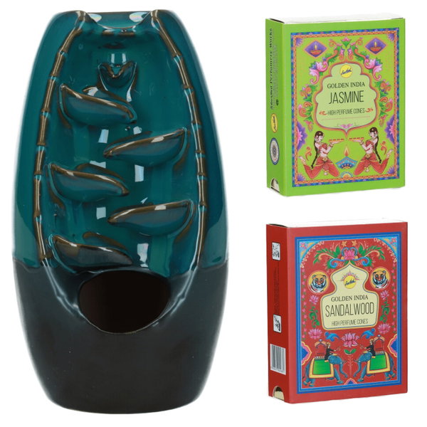 Kominek Ceramiczny + Kadzidełka Stożkowe (Jasmine + Sandalwood)
