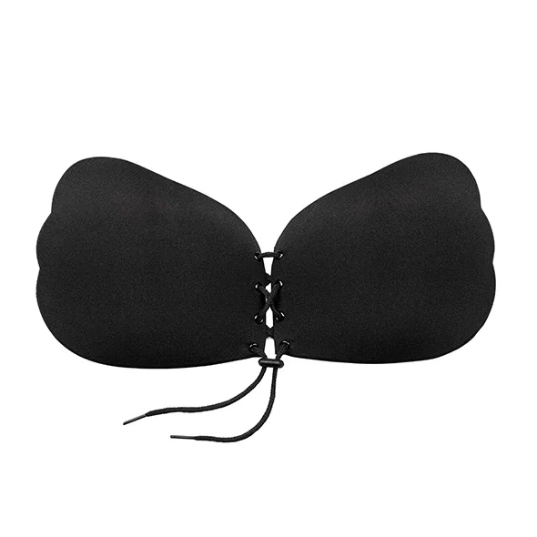 Bye Bra Lace-It Bra C Czarny - Samonośny biustonosz z wiązaniem