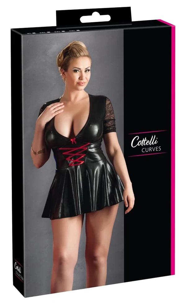 Cottelli Curves mini sukienka czarna z czerwonym sznurowaniem 2XL