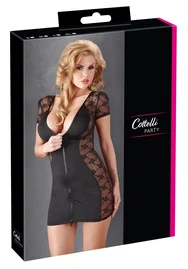 Cottelli PARTY mini sukienka czarna z zamkiem i koronką S