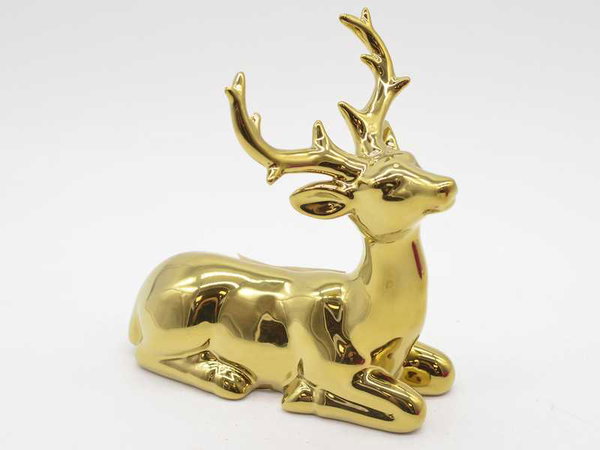 jeleń 2szt. ceramiczny leżący złoty r 15x8x15,5cm - TG38303-2