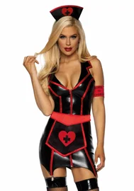 Leg Avenue Vinyl Nurse Kostium 4-częściowy, zamek, czarny M/L
