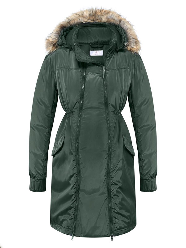 Damski płaszcz ciążowy zimowy z kapturem khaki Bellybutton Maternity