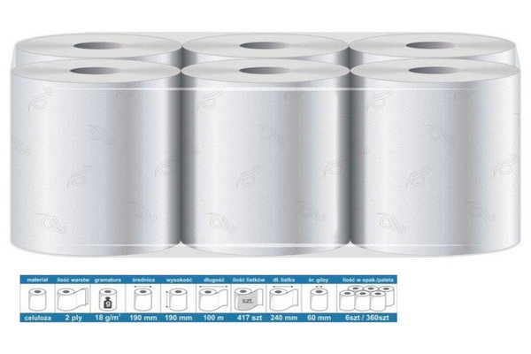 RĘCZNIK PAPIEROWY MAXI, 100% CELULOZA, 100M/19CM OP. 6SZT - BHP HIC 8154