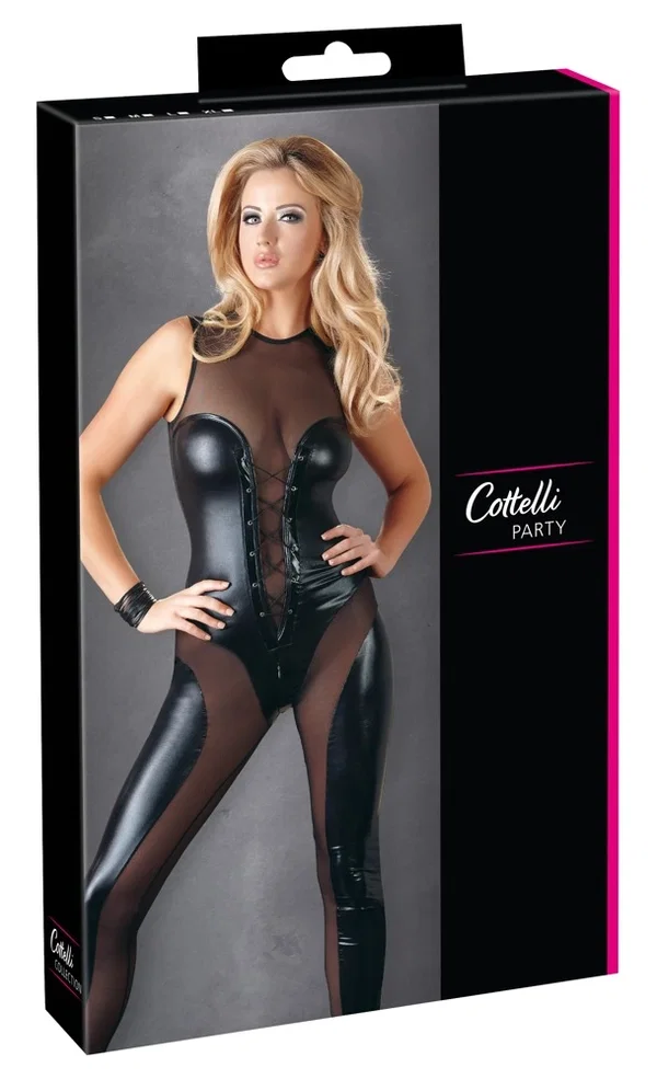 Cottelli Collection Party kombinezon czarny S z wstawkami transparentnymi