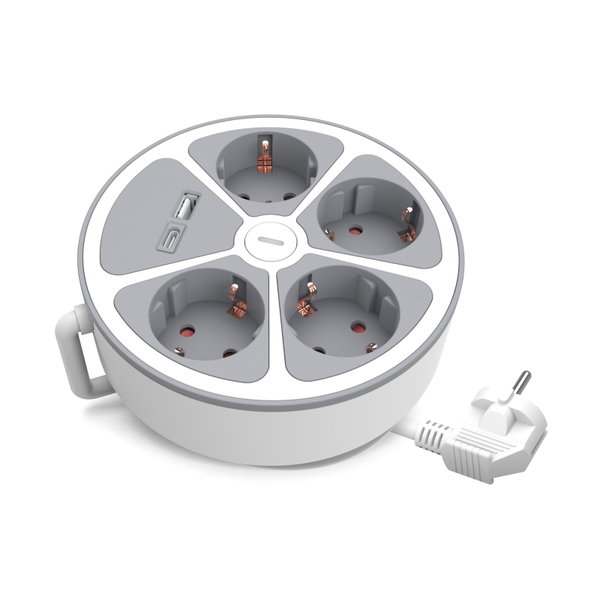 Przedłużacz 4x Schuko 230V 2m z USB-A i USB-C z wyłącznikiem Plastrol
