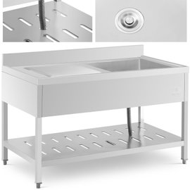 Zlew basen gastronomiczny jednokomorowy z półką i rantem prawy 140 x 70 x 94,5