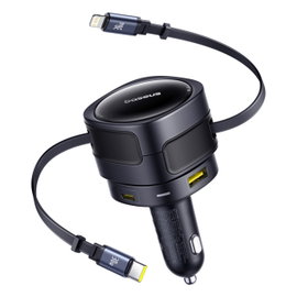 Ładowarka samochodowa USB-C z kablem USB-C iPhone Lightning 90W - czarna