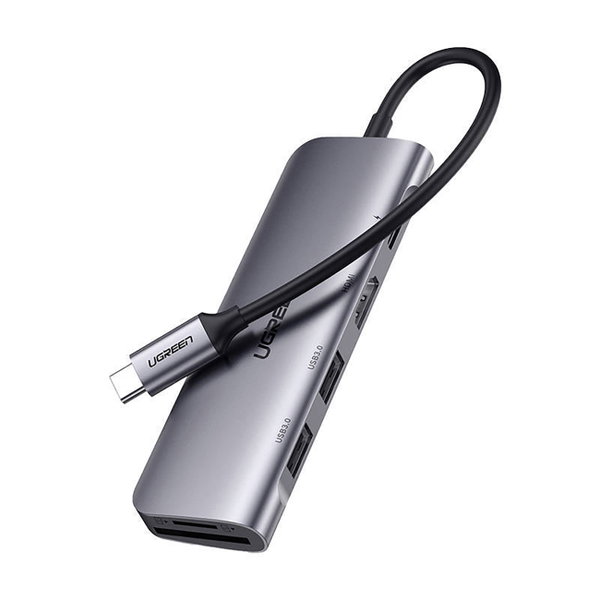 6w1 HUB adapter USB-C - HDMI USB-A USB-C PD czytnik SD TF - szary