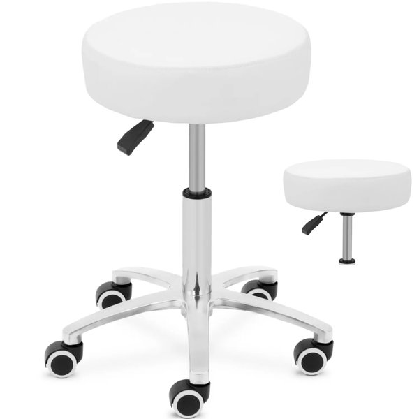 Taboret stołek kosmetyczny na kółkach do 120 kg COMO - biały