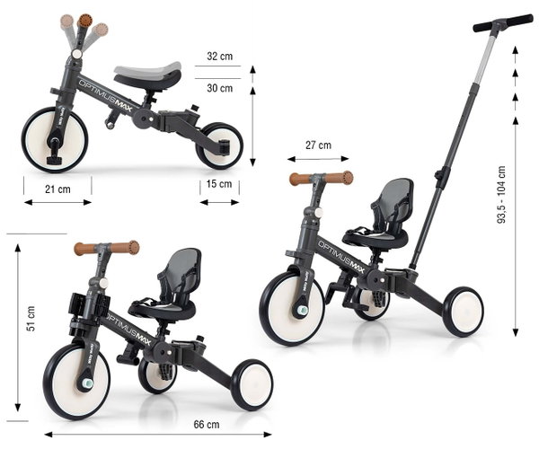 MILLY MALLY 6265 Rowerek 5w1 OPTIMUS MAX dark grey