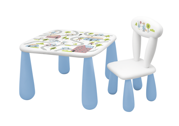 MALTEX SET LUNA TOWN Stolik dla dzieci + krzesełko biały/niebieski