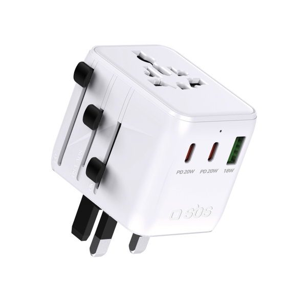 Adapter podróżny sieciowy USB-C USB-A EU UK US AUS JP - biały