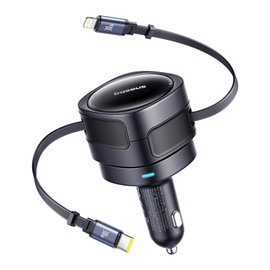 Ładowarka samochodowa ze zwijanymi kablami USB-C iPhone Lightning 60W - czarna