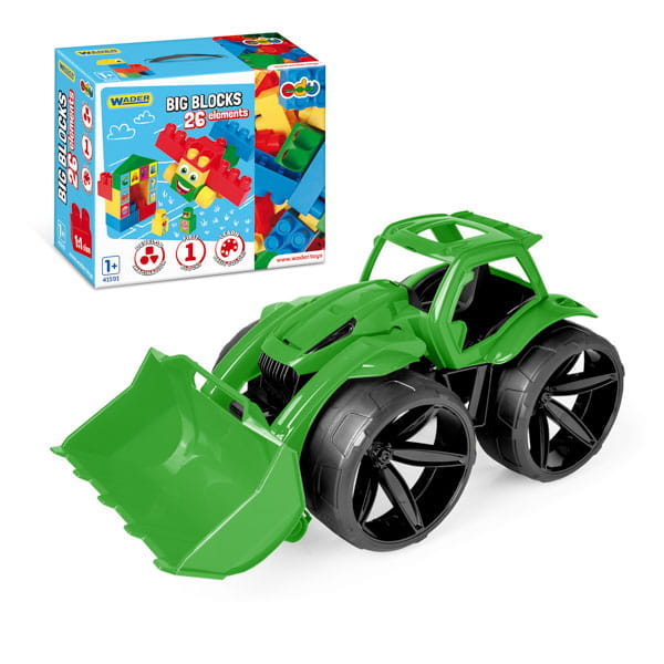 Maximus spychacz zielony + Big Blocks klocki 26 el.
