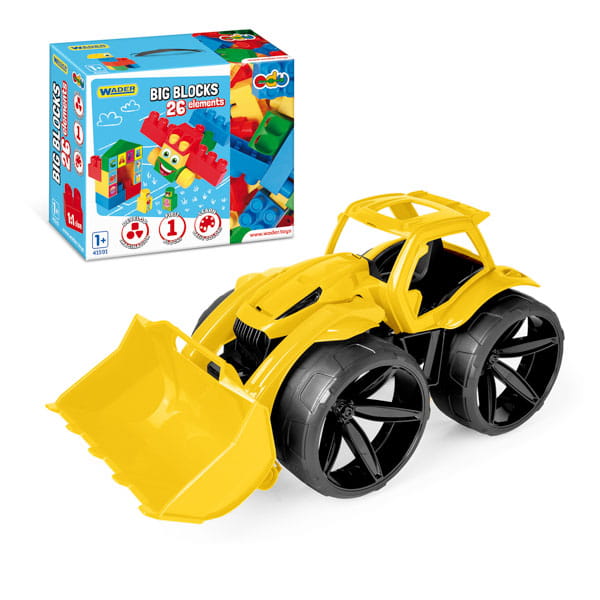 Maximus spychacz żółty + Big Blocks klocki 26 el.