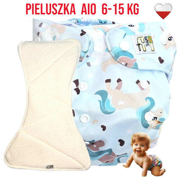 Pieluszka Wielorazowa AIO Kieszonka bambus JEDNOROZCE MIETOWE NappiMe