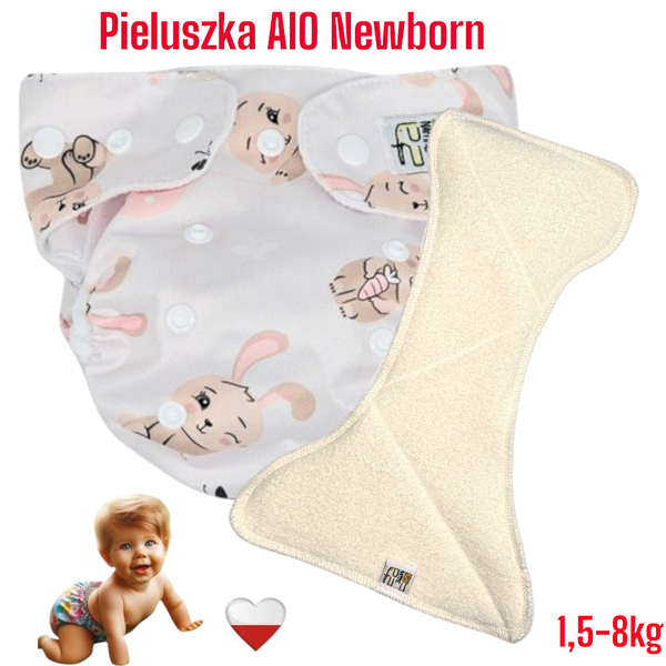 Pieluszka Wielorazowa AIO Newborn Kieszonka Coolmax KRÓLICZKI