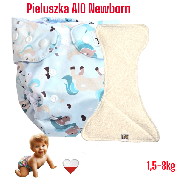 Pieluszka Wielorazowa AIO Newborn Kieszonka Coolmax JEDNOROŻCE MIĘTOWE